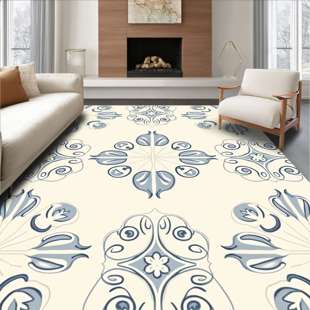 Pale Blue Floral Medallion Lattice Rug