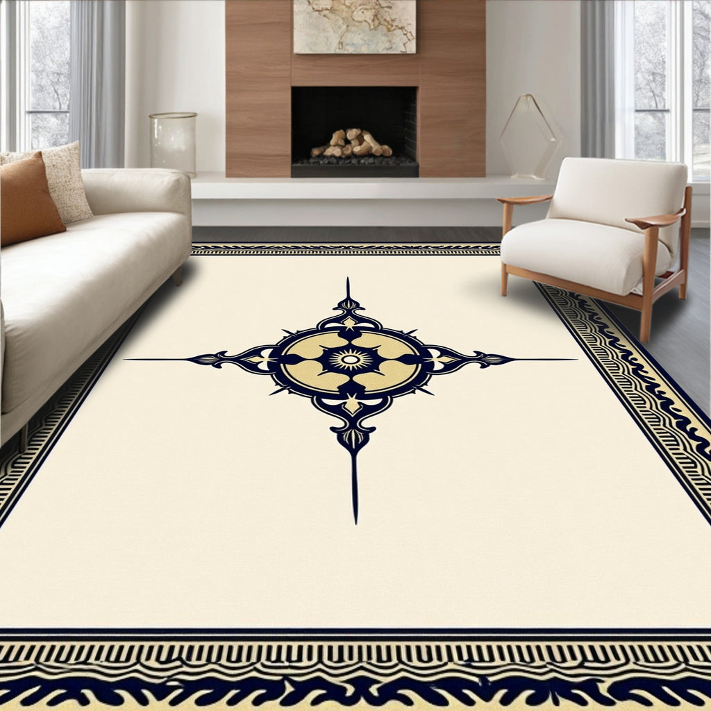 Navy Golden Starburst Compass Medallion Rug