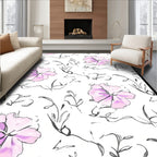 Soft Pink Watercolor Floral Sketch Rug