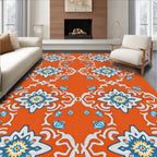 Orange Blue Starburst Floral Medallion Rug