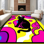 Retro Black Cat Yellow Abstract Rug