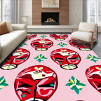 Festive Red Tribal Mask Pink Background Rug