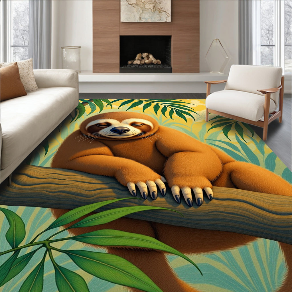 Playful Sloth among Tropical Leaves Rug