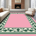 Dark Green Floral Cream Border Rug