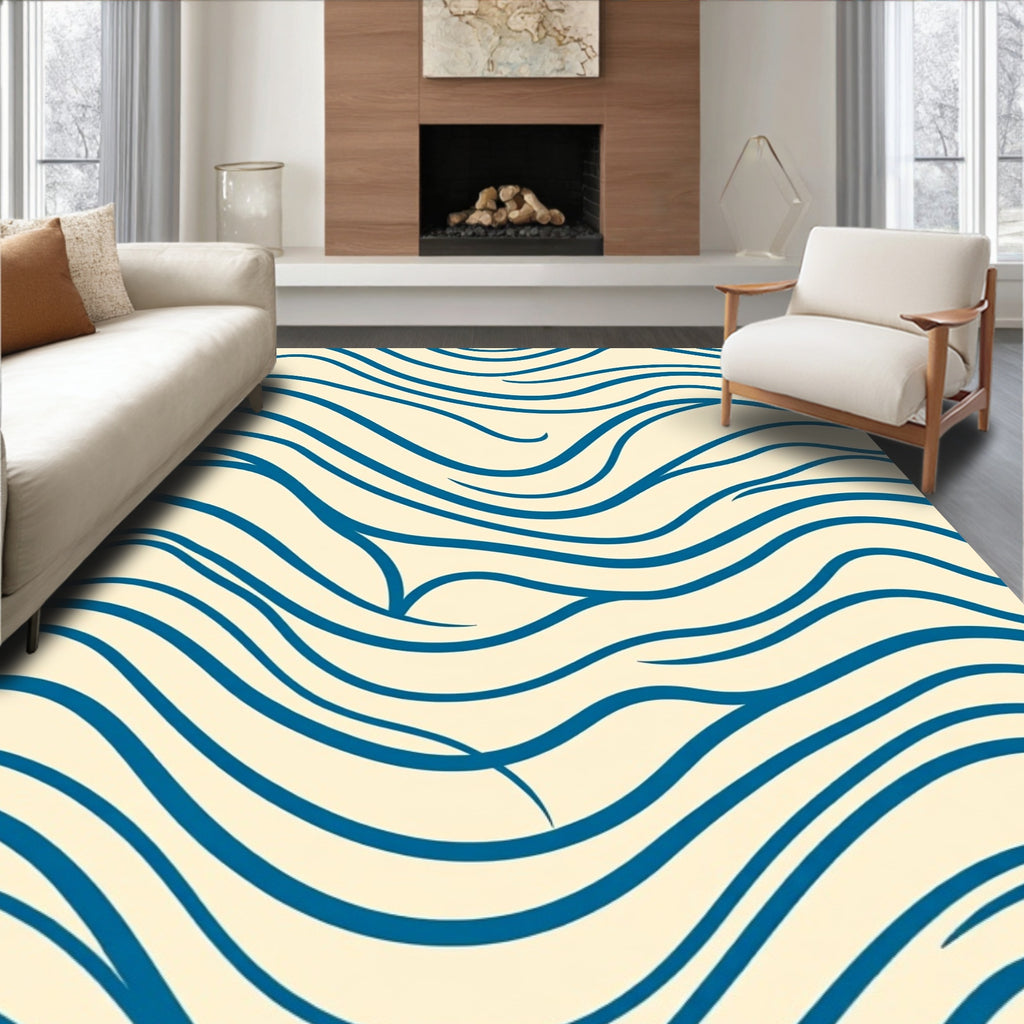 Navy Wave Contemporary Art Rug