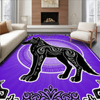 Bold Black Wolf Purple Sunburst Rug