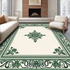Emerald Green Ornamental Floral Border Rug
