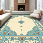 Turquoise Coral Floral Medallion Border Rug