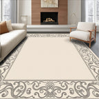 Elegant Cream Black Scrollwork Border Rug