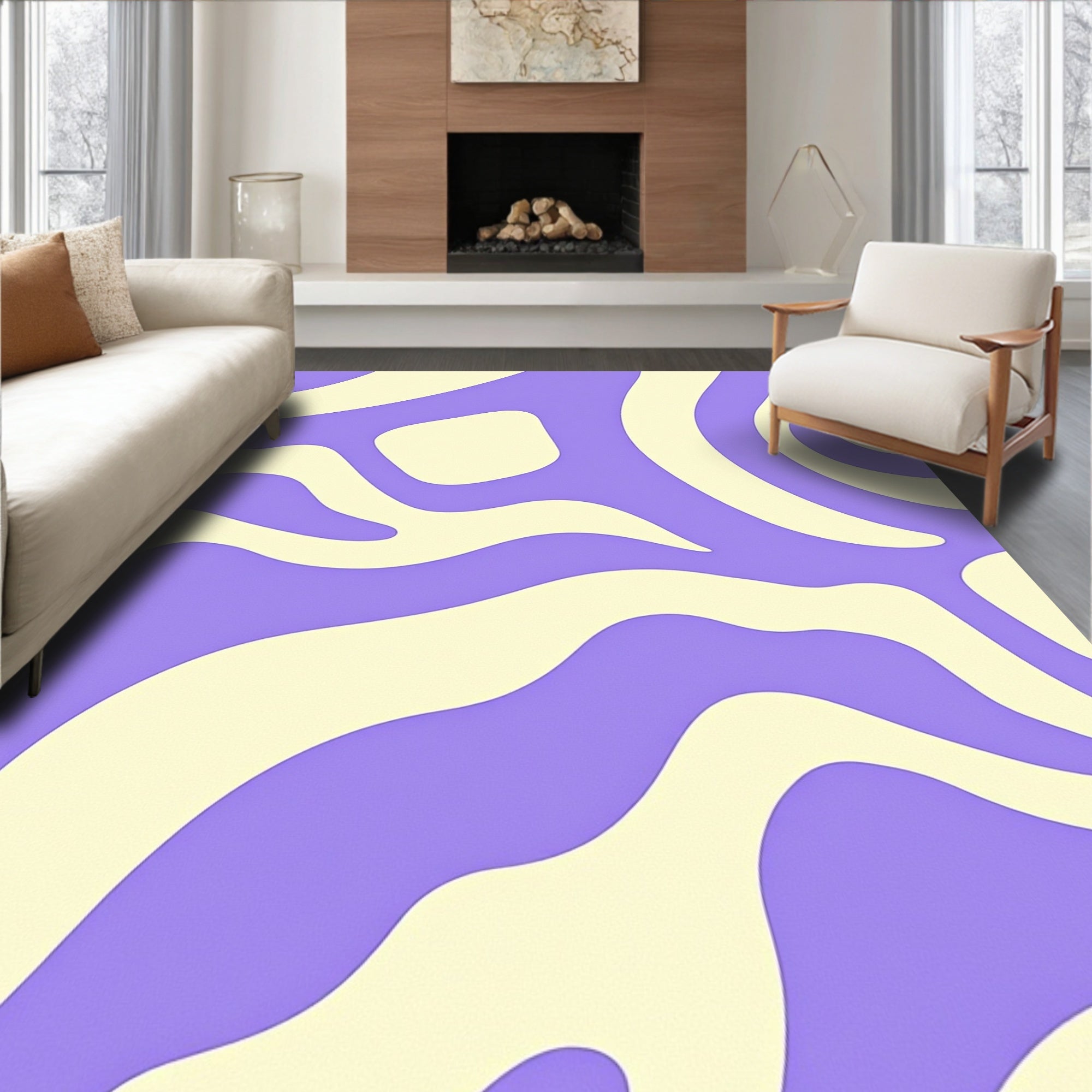 Retro Lilac Yellow Swirl Rug