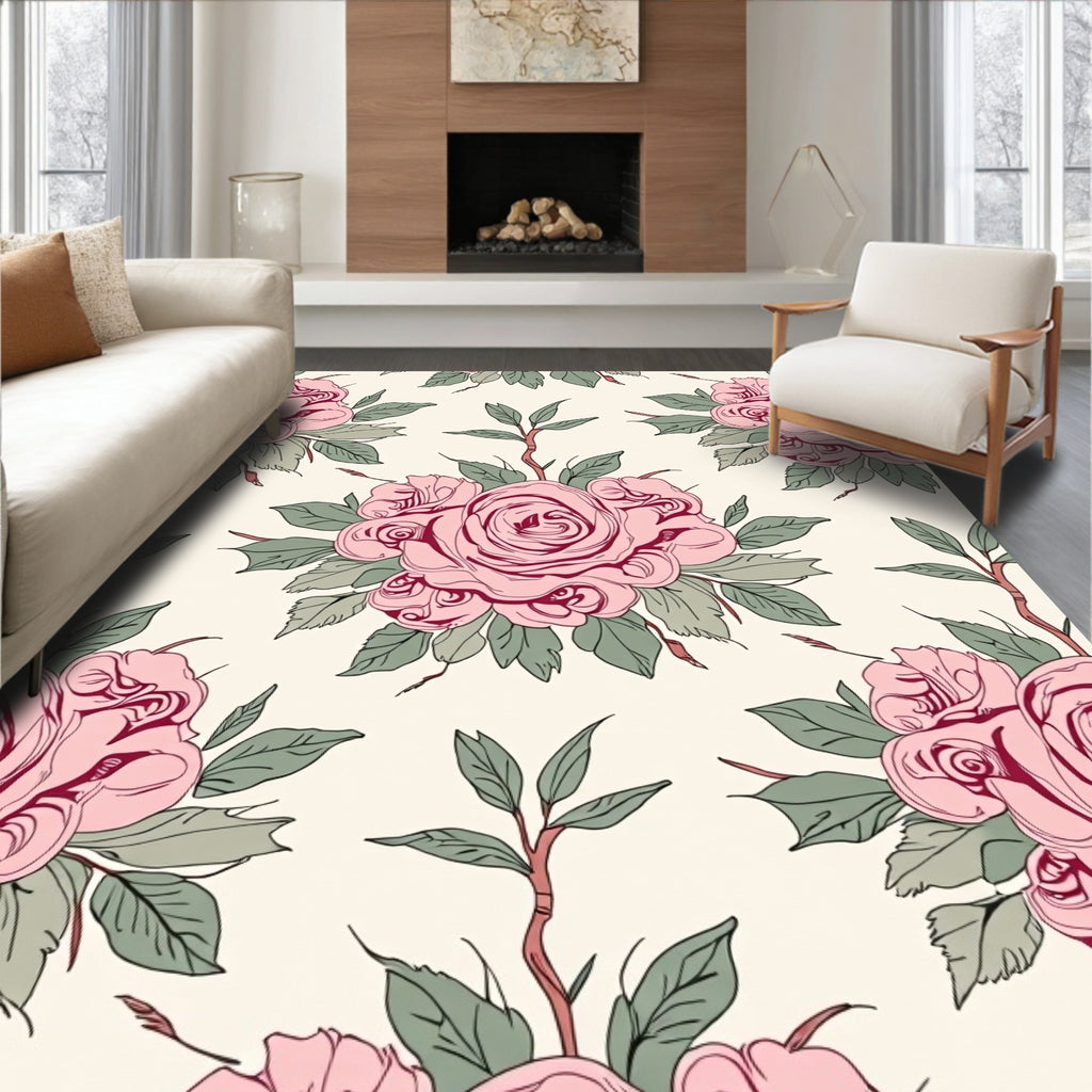 Vintage Pink Rose Floral Bouquet Rug