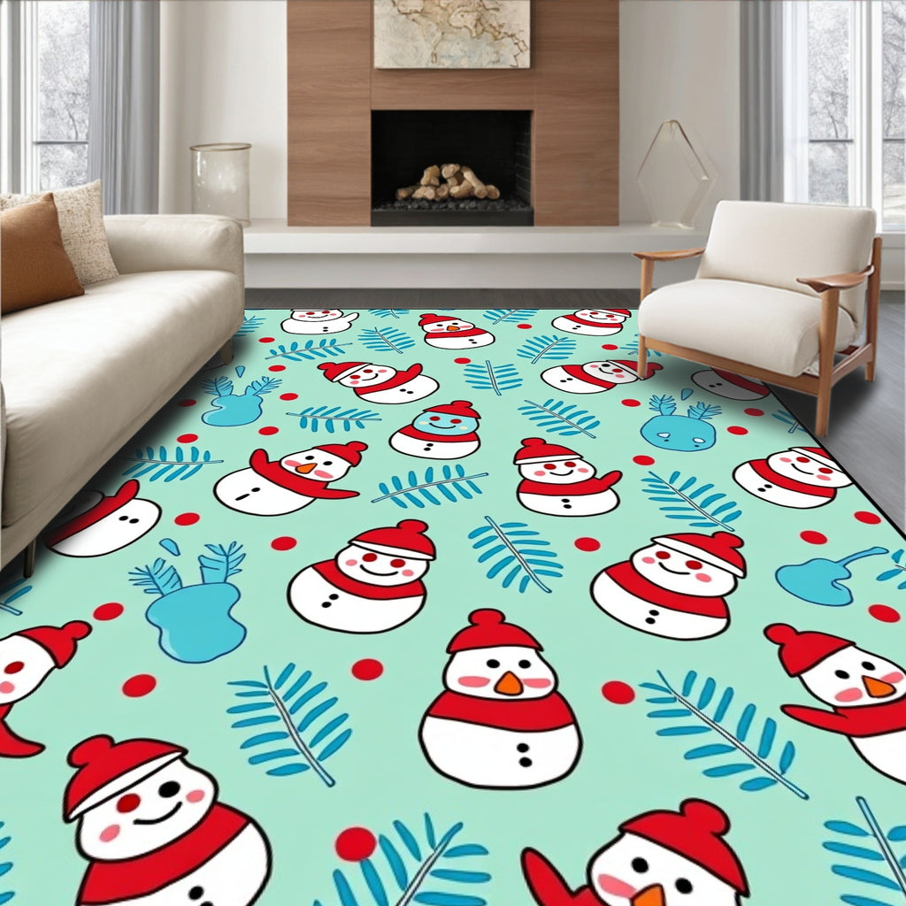 Charming Snowman Red Berries Winter Foliage Rug