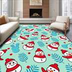 Charming Snowman Red Berries Winter Foliage Rug