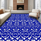 Bold Royal Blue White Abstract Stripes Rug