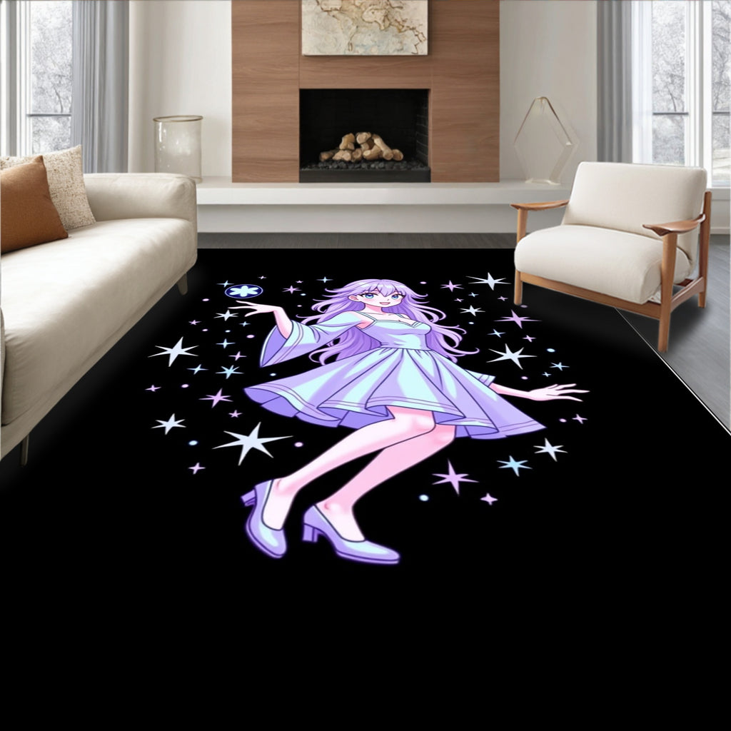 Kawaii Stardust Princess Lavender Stars Rug