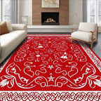 Bold Red Whimsical Celestial Garland Rug