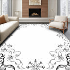 Whimsical Black White Floral Scrollwork Rug