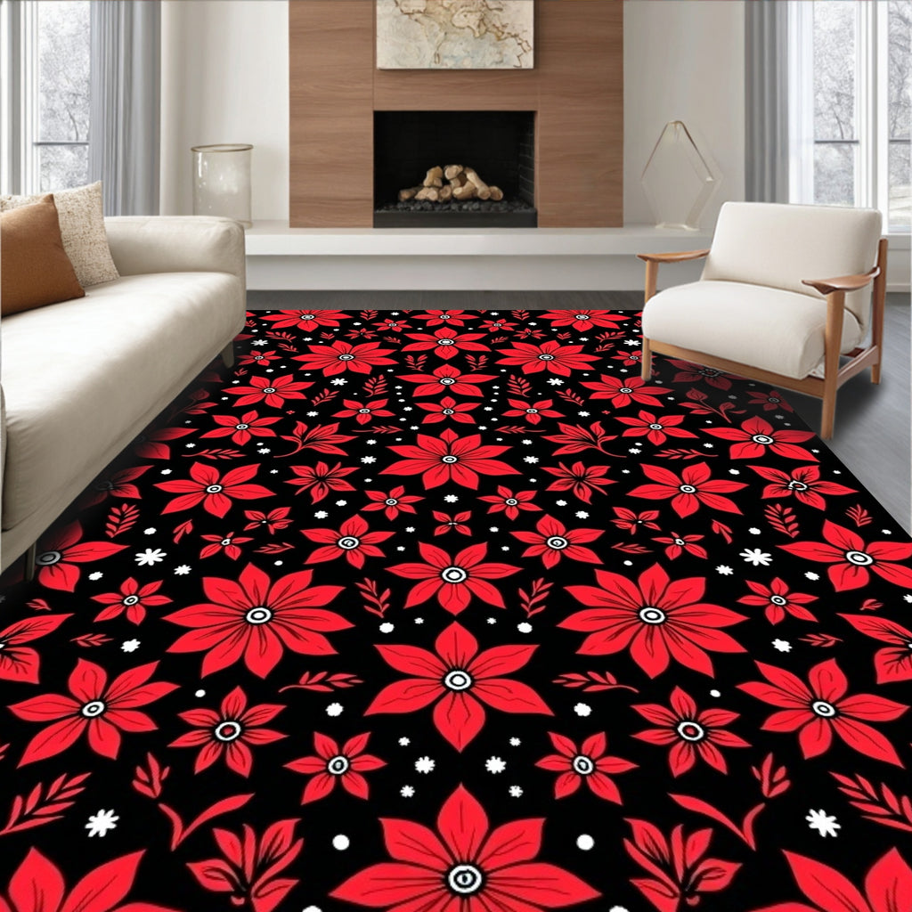 Bold Red Floral Garden Scatter Rug