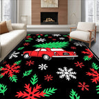 Red Car Snowflakes Christmas Tree Rug