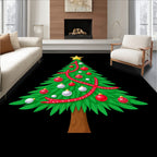 Festive Green Fir Tree Red Ornaments Rug
