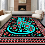 Turquoise Cat Floral Art Rug