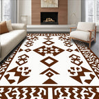 Brown Geometric Border Diamond Medallion Rug