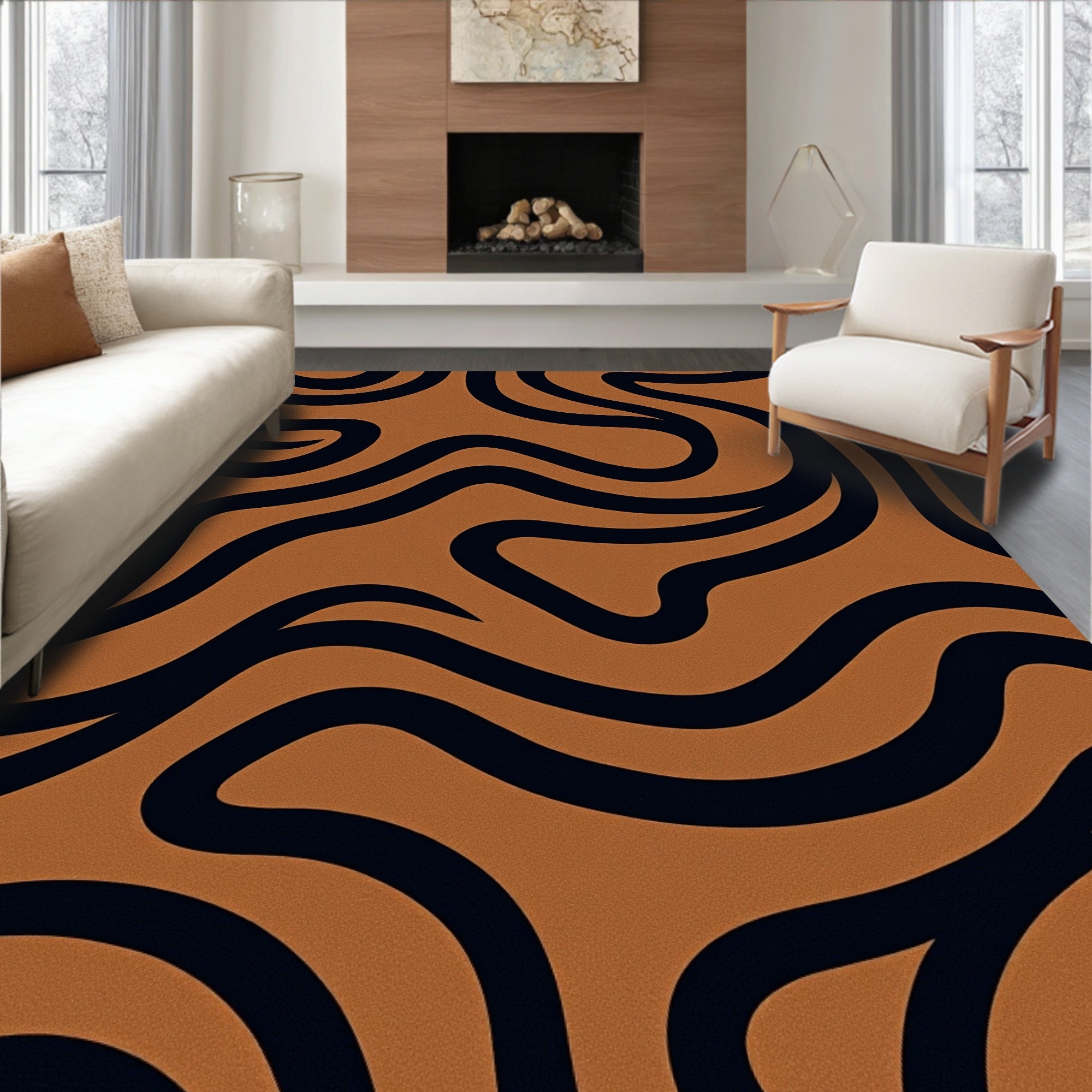 Bold Amber Swirling Lines Rug