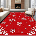 Red White Snowflake Winter Wonderland Rug