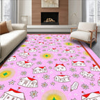 Pink White Houses Floral Whimsical Rug