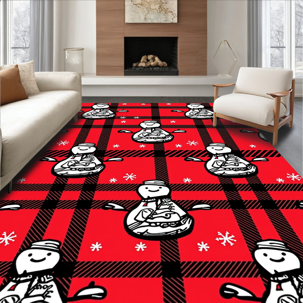 Red Buffalo Plaid Snowman Snowflakes Rug