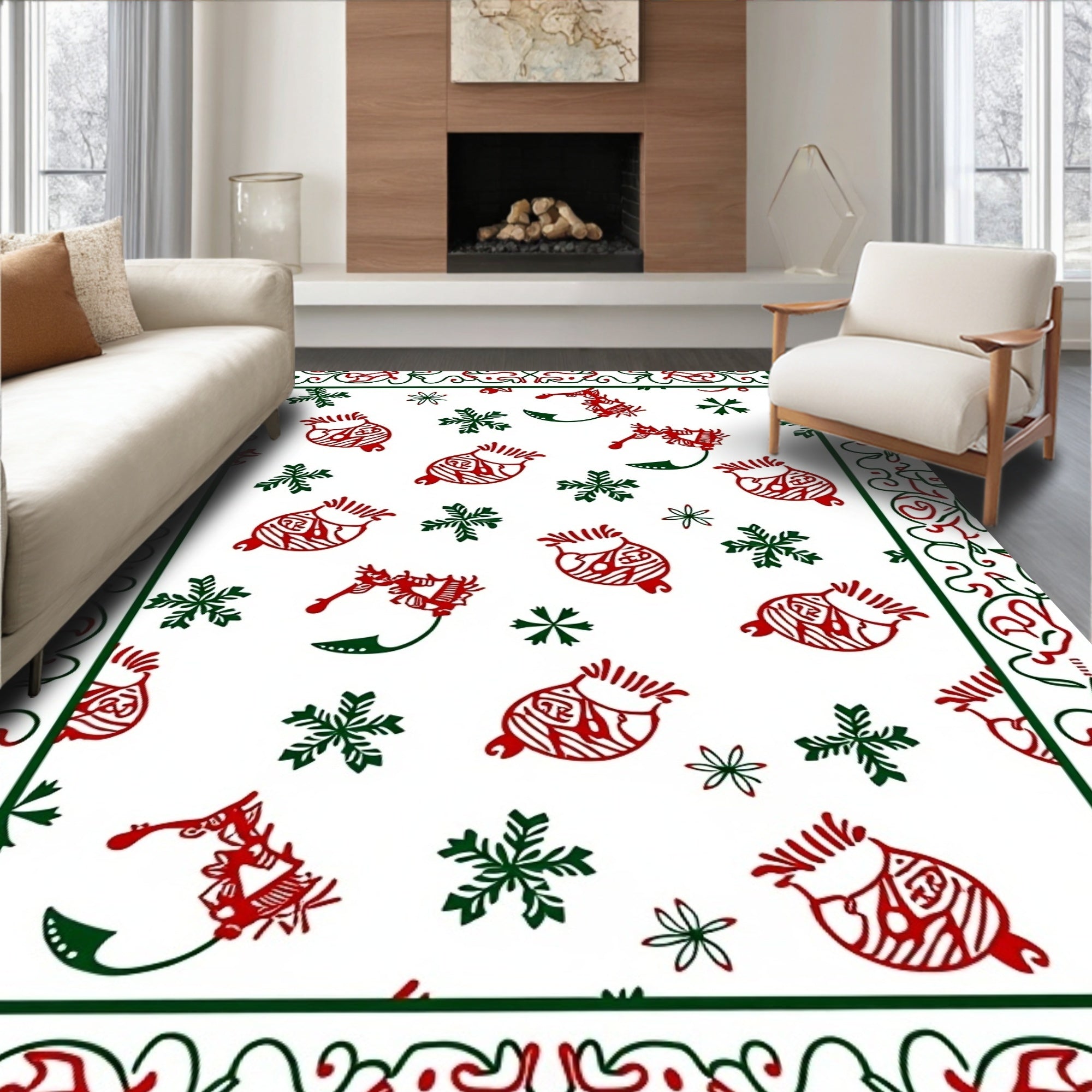 Crimson and Emerald Whimsical Holiday Animals Rug