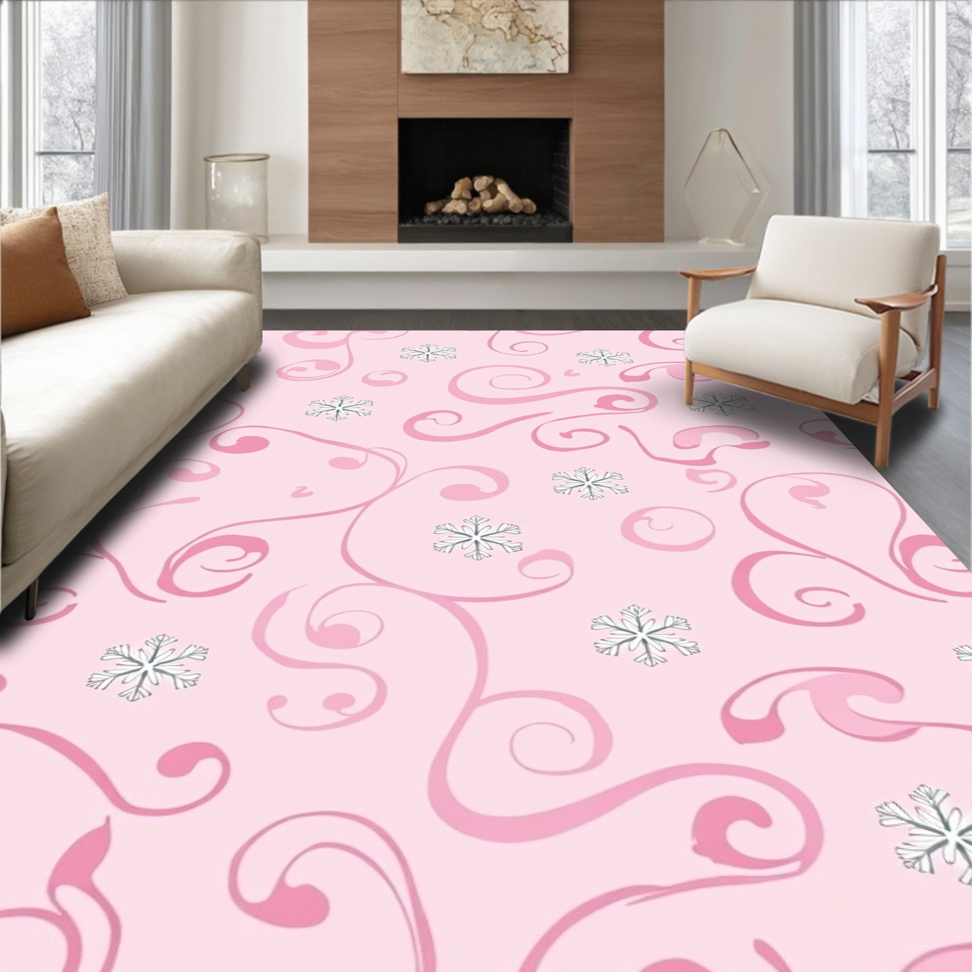 Pink Swirl Snowflake Winter Whimsy Rug