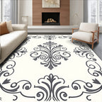 Ornate Gray Scrollwork Floral Framing Rug