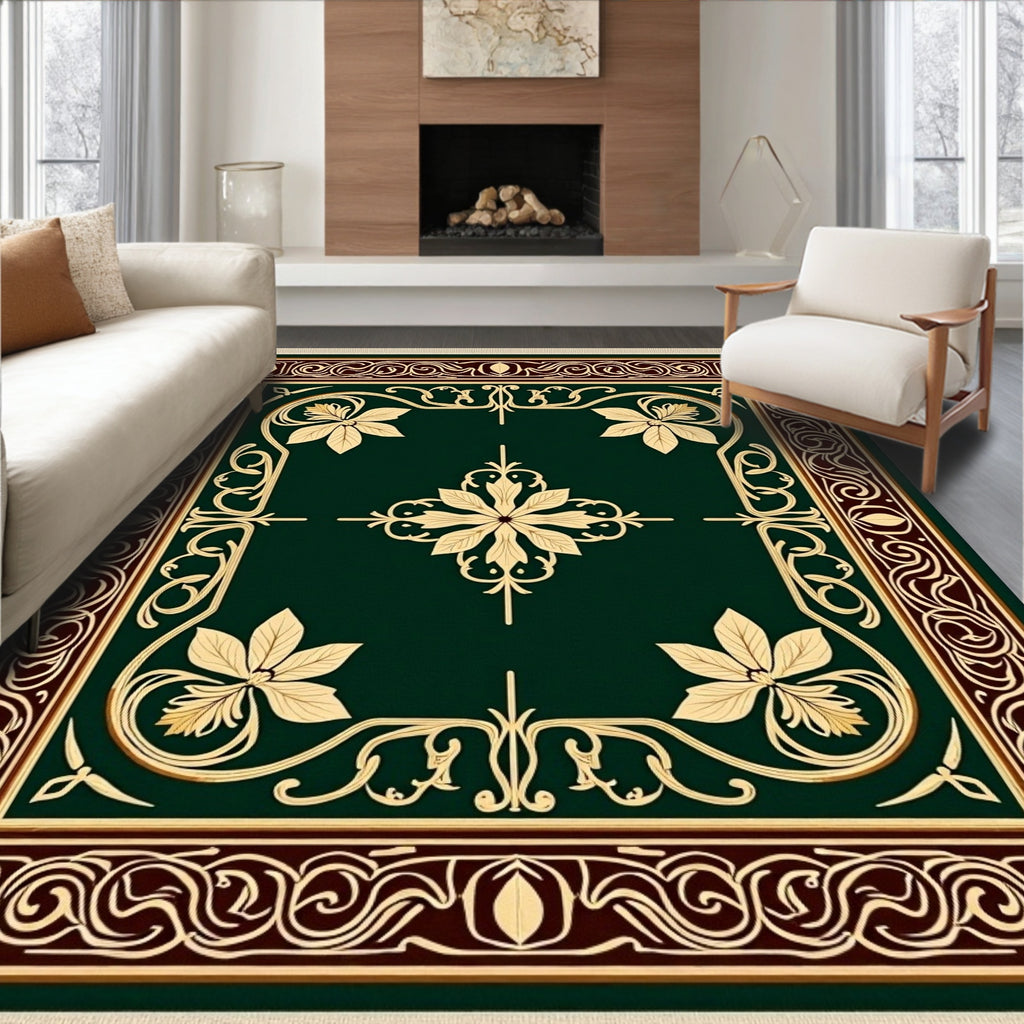 Elegant Emerald Floral Scroll Rug