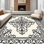 Ornate Cream Black Floral Medallion Rug