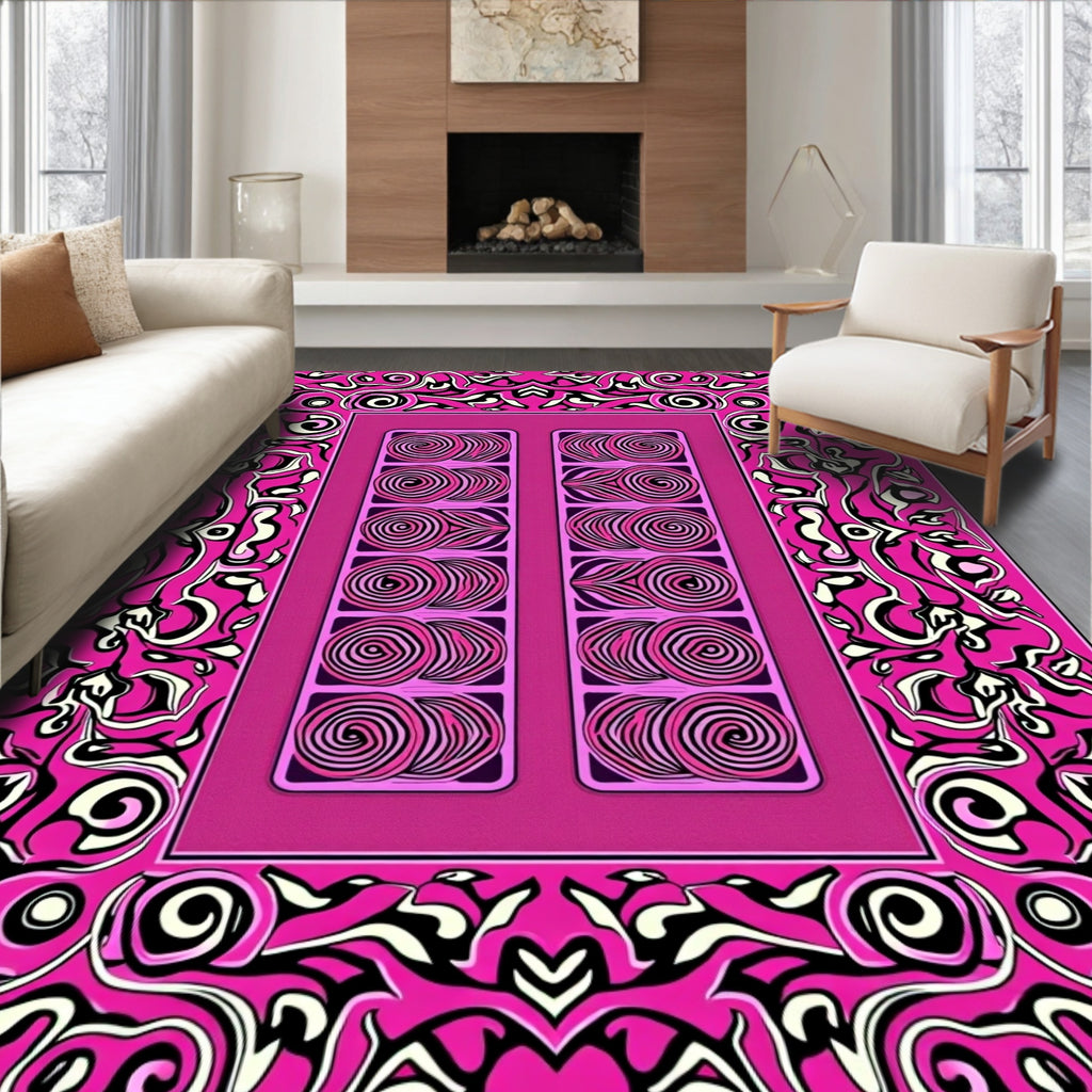 Vibrant Fuchsia Swirl Panel Abstract Rug