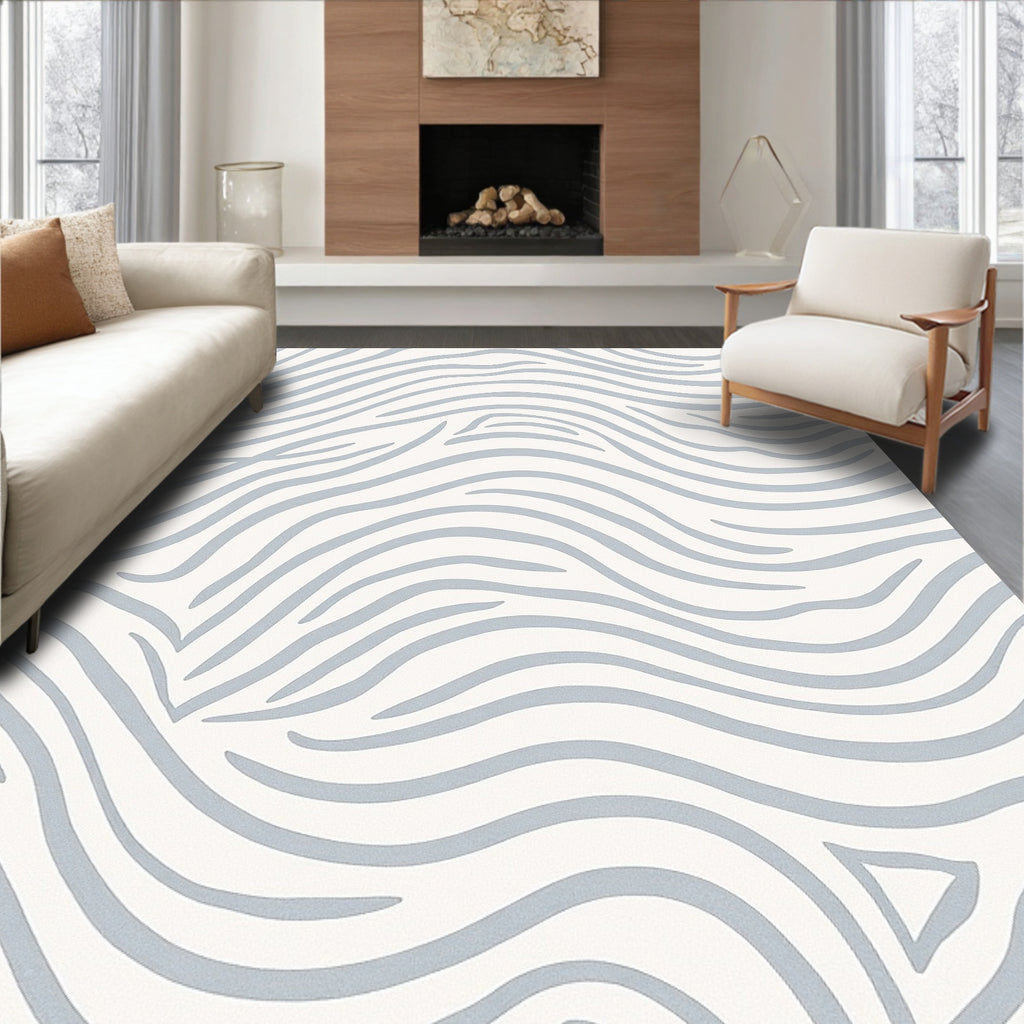Soft Blue Wave Organic Lines Rug