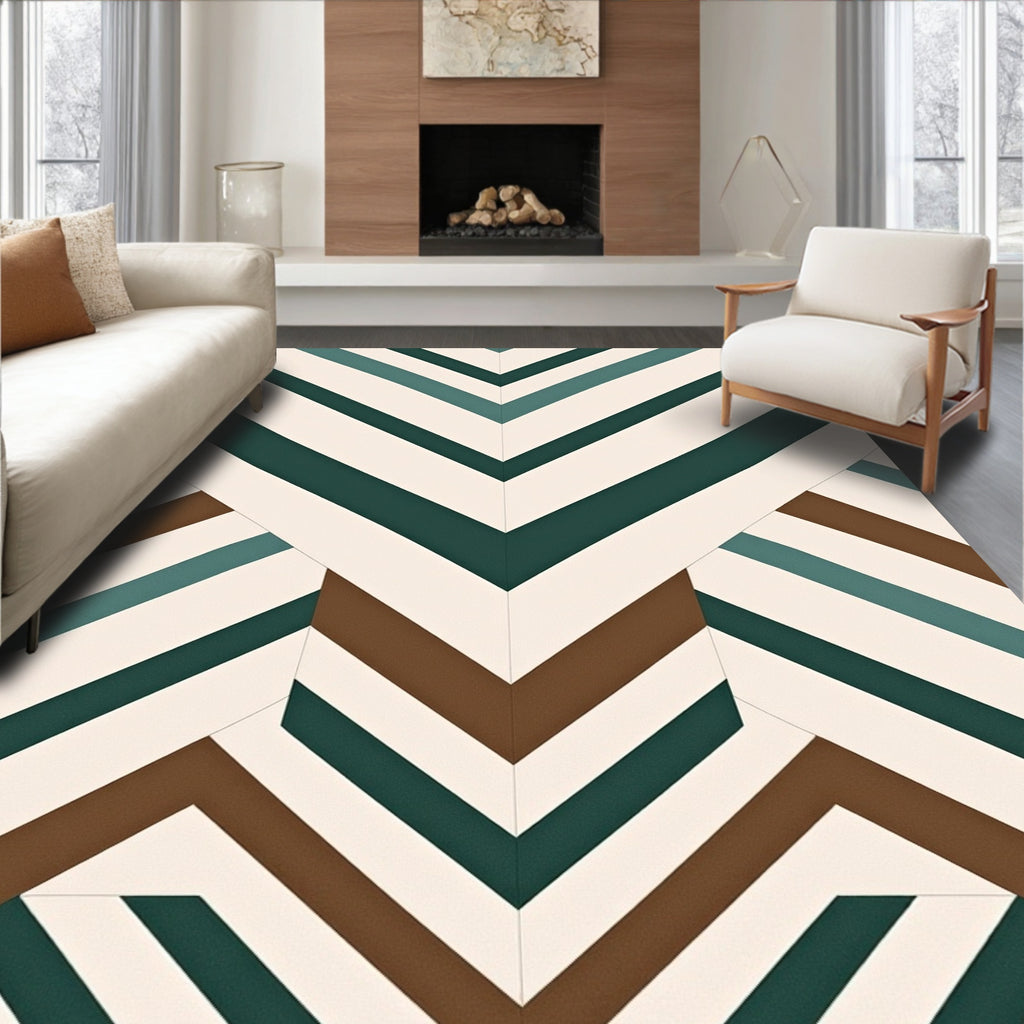 Terra Cotta Teal Chevron Stripes Rug