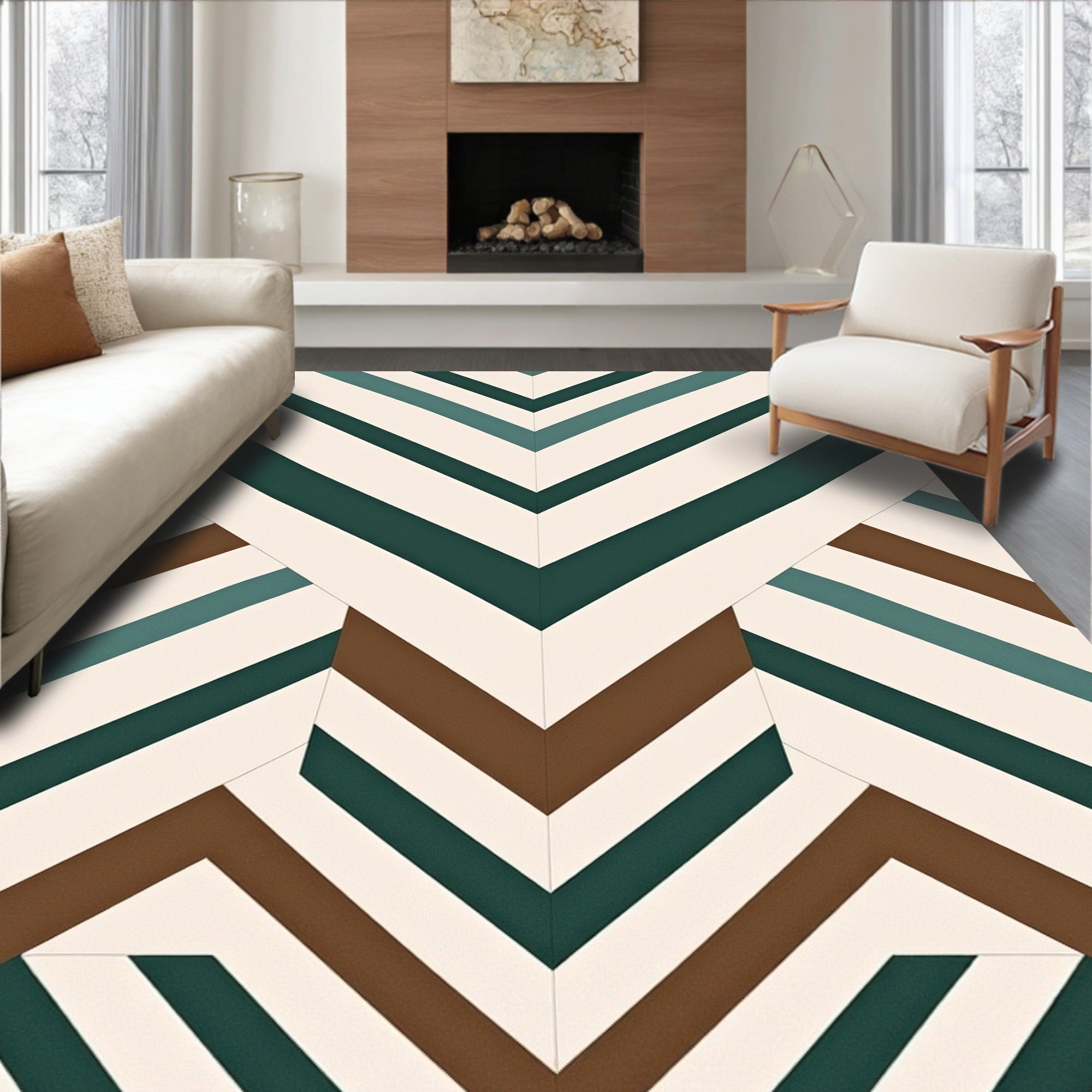 Terra Cotta Teal Chevron Stripes Rug