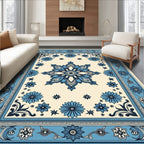 Cerulean Blue Floral Medallion Rug