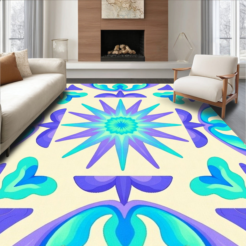Vibrant Purple Teal Starburst Tile Rug