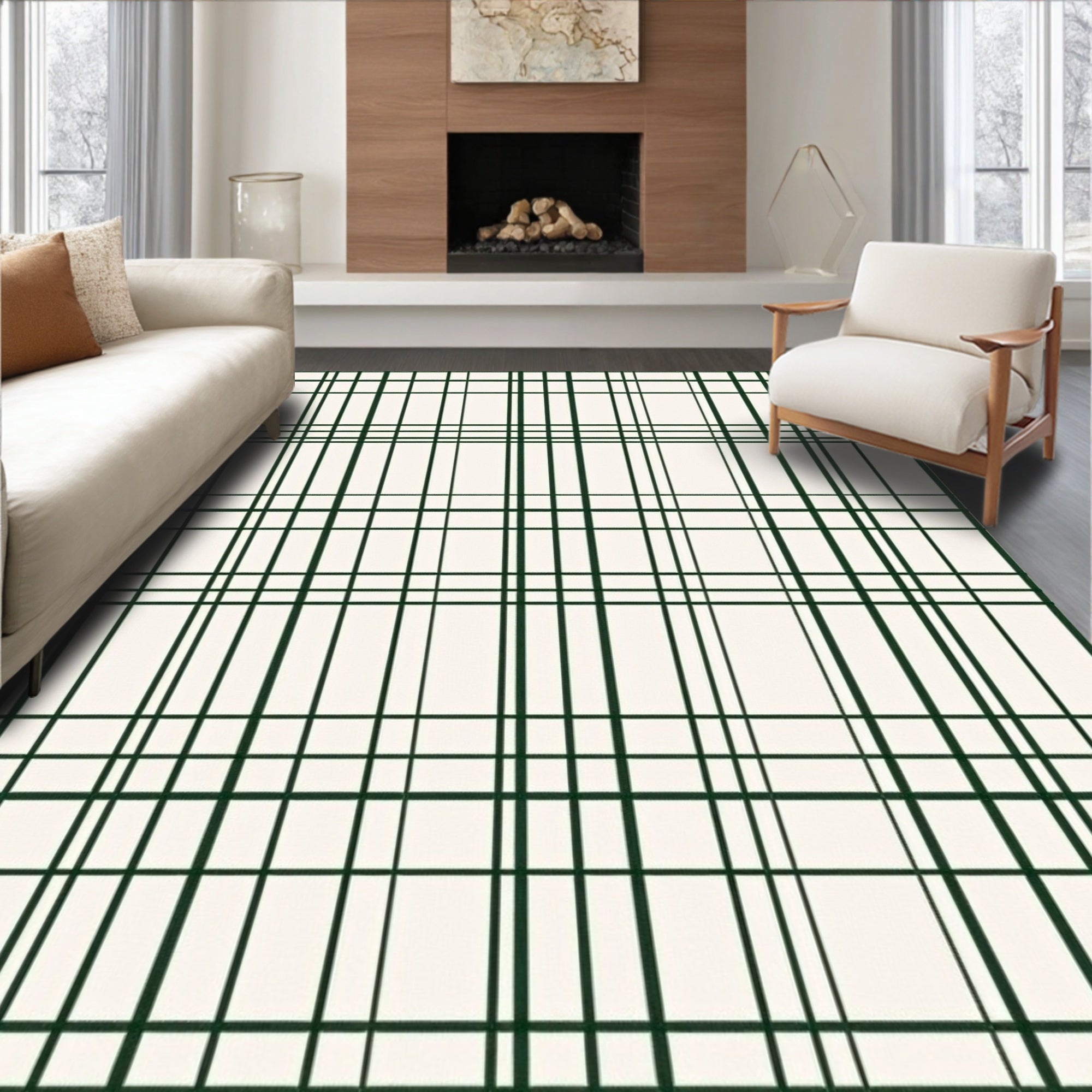 Classic Forest Green Tartan Plaid Rug