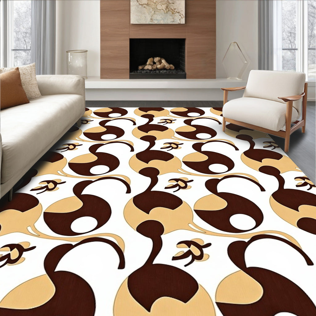 Retro Chic Golden Brown Stylized Floral Rug