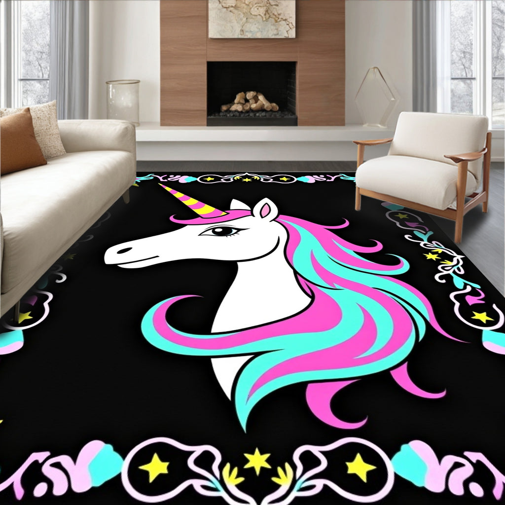 Pink Turquoise Unicorn Magical Stars Rug