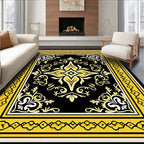 Ornate Black and Yellow Floral Medallion Rug