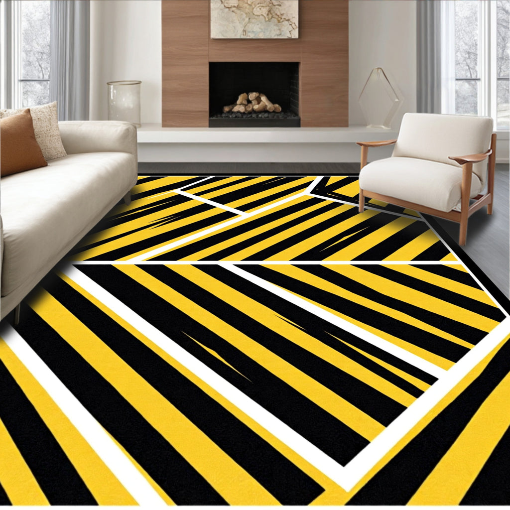 Bold Yellow Black Diagonal Stripe Rug