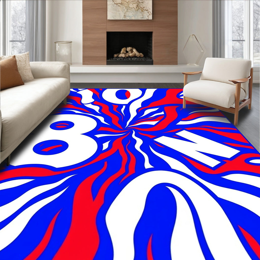 White Bold Numbers Red Blue Swirl Rug