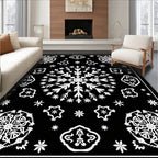 Black White Snowflake Starburst Medallion Rug