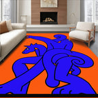 Bold Blue Figure Horse Abstract Orange Rug