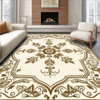 Elegant Brown Floral Sunburst Frame Rug